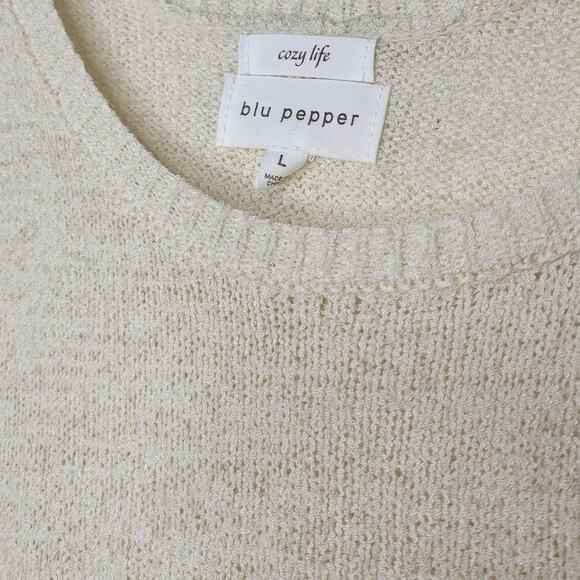 Blue Pepper Knit Acrylic Peplum Crop Top Tank Top Cream Women Sz L - Picture 6 of 7